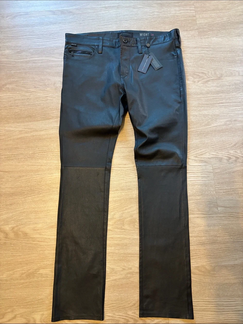NWT John Varvatos Men’s 34x32 Sheep Leather Jeans Black Pants Designer New